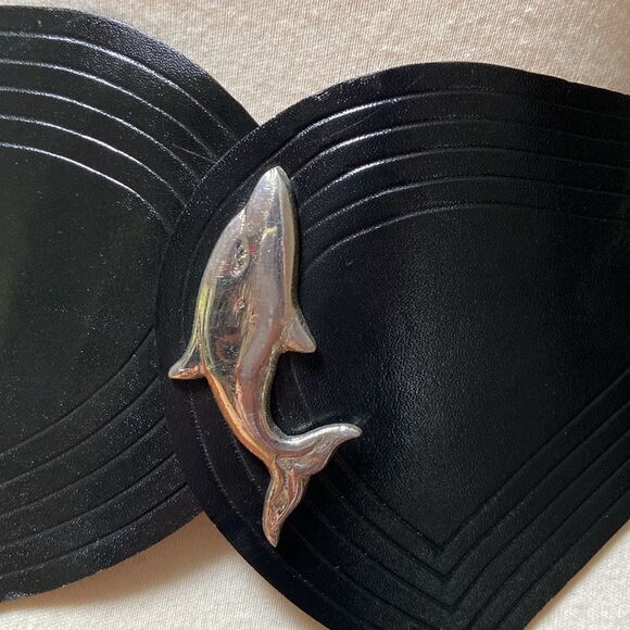 Vintage Black Leather Belt with Silver Dolphin Buckle main image 5